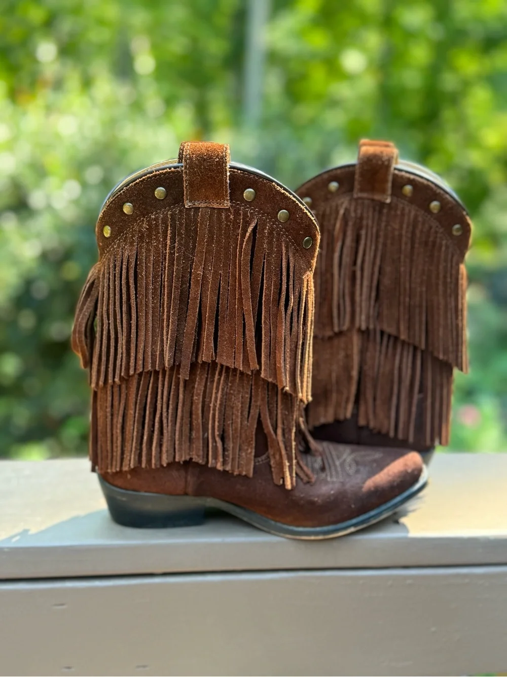 SHYANNE® GIRLS' FRINGE SNIP TOE WESTERN BOOTS Size 1